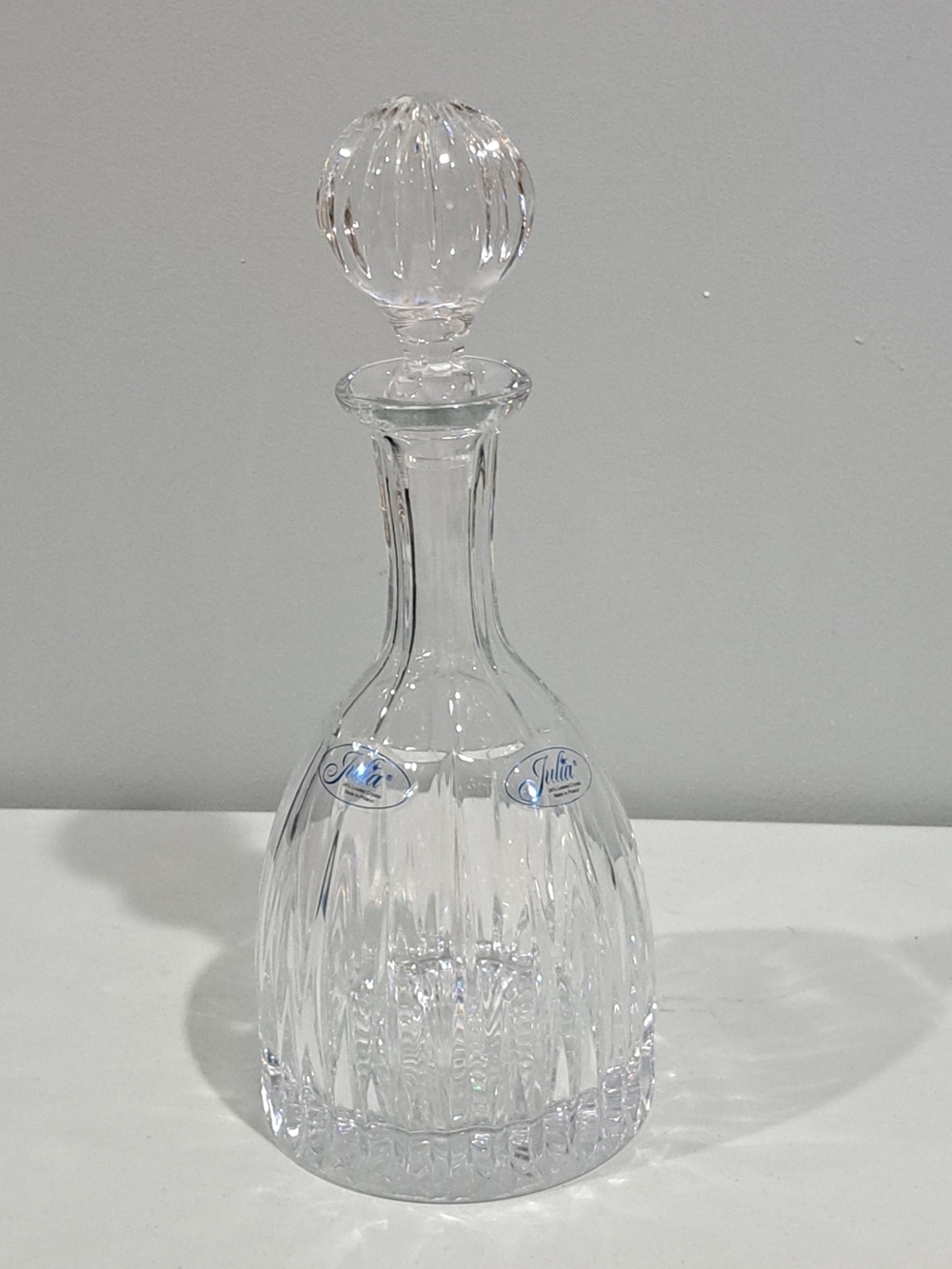VTG Julia Crystal Polish Lead Glass Decanter & Stopper 12" Polished Base Labels